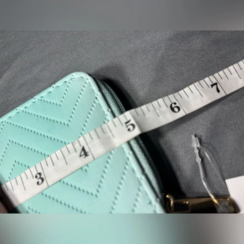 New Teal Quilted Chevron Zip-Around Wallet with Gold Hardware NWT